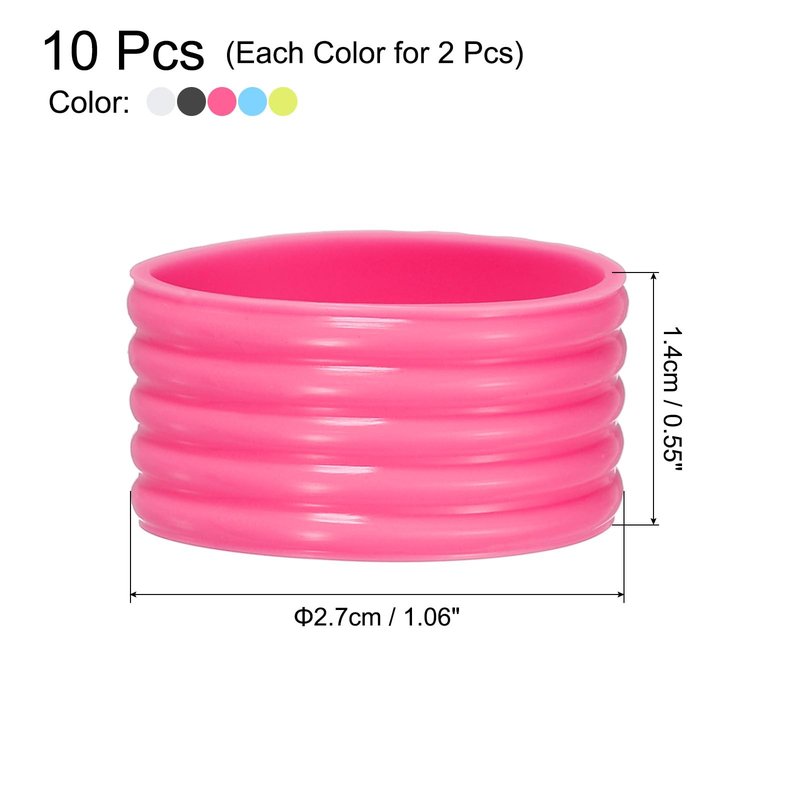 MECCANIXITY Tennis Racket Silicone Racquet Grip Ring Racket Band Rubber Ring Non Slip Absorbent Overgrip in Place for Badminton Squash Handle, Fuchsia/Blue/White/White/Black 10Pcs