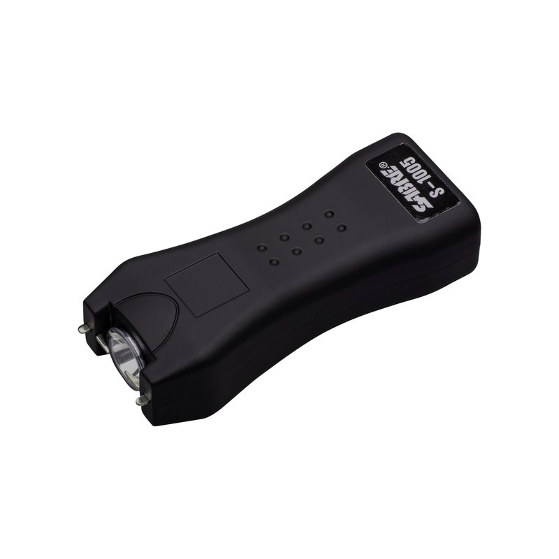 SABRE Stun Gun with Flashlight and Belt Holster, Emits 1.60 Powerful Pain Inducing Microcoulombs (µC) Charge, 120 Lumen LED Flashlight, Rubberized Grip, Compact Design, Rechargeable