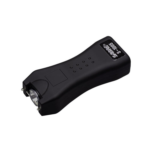 SABRE Stun Gun with Flashlight and Belt Holster, Emits 1.60 Powerful Pain Inducing Microcoulombs (µC) Charge, 120 Lumen LED Flashlight, Rubberized Grip, Compact Design, Rechargeable