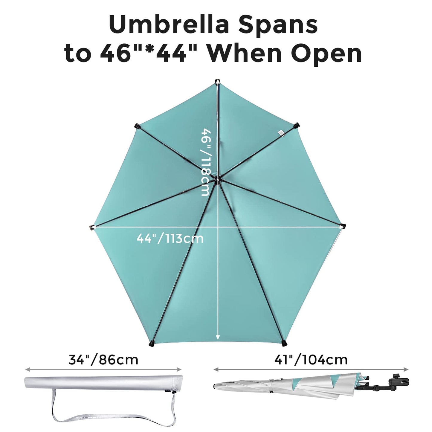 G4Free UPF 50+ Adjustable Beach Umbrella XL with Universal Clamp for Chair Golf Bags Stroller Wheelchair Bleacher Patio(Lake Blue)