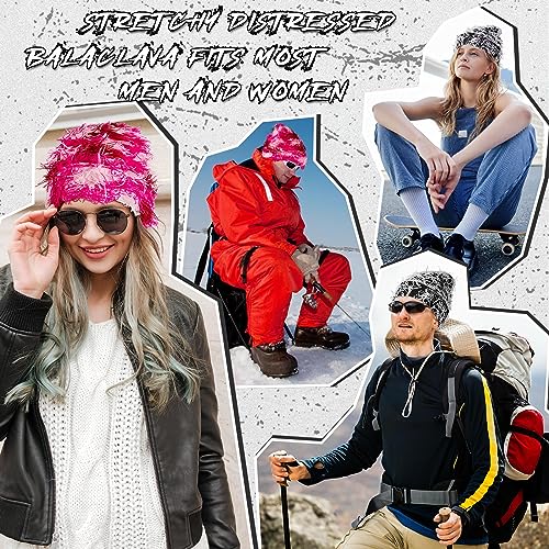 Ramede 2 Pcs Distressed Knitted Beanie Fuzzy Winter Hats Thick Warm Beanie Hats for Men Women Outdoor Knit Cap