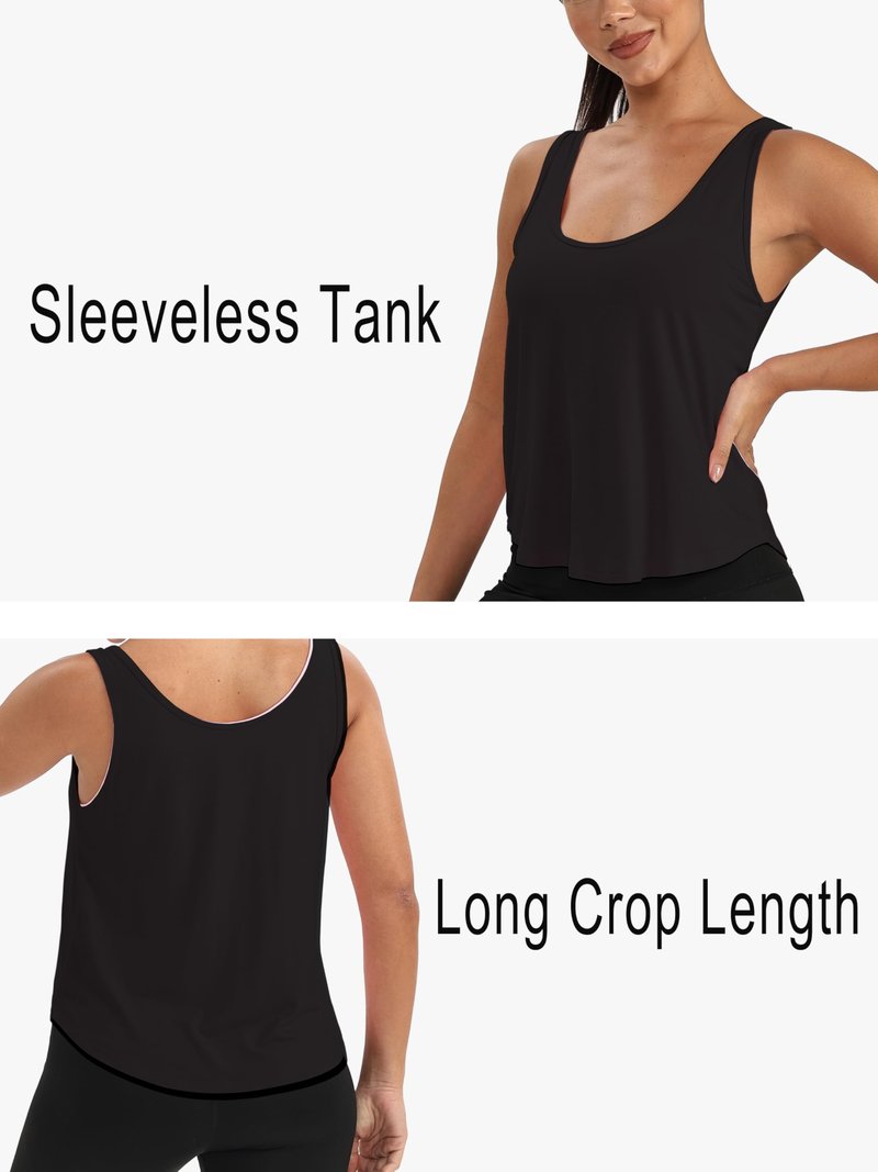 Mippo Crop Workout Tops for Women Sleeveless Athletic Shirts Running Tank Gym Yoga Tops Exercise Sports Shirts Black M