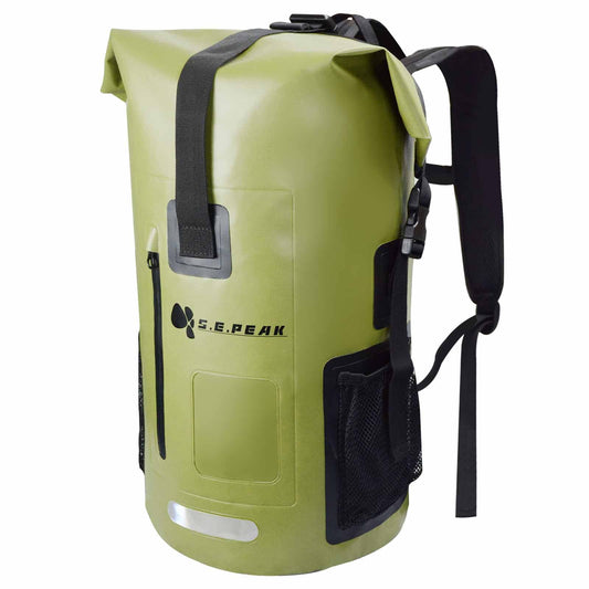 SEPEAK 35L Waterproof Marine Dry Bag, Roll Top Backpack, Heavy Duty Dry Sack for Kayaking, Boating,Swimming,Diving,Surfing,Rafting,Fishing,Camping,Hiking,with Reflective Strip,Green