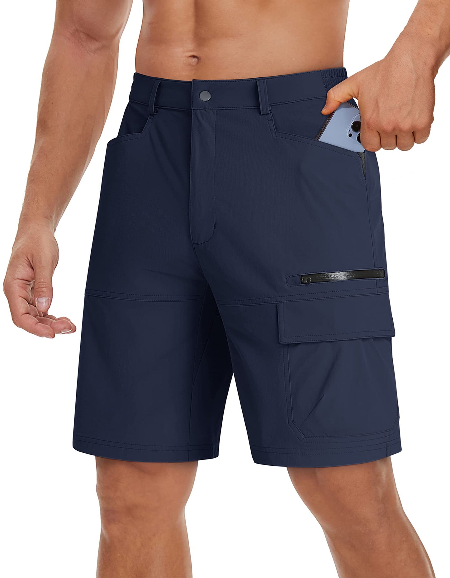 TACVASEN Mens Shorts Casual Cargo 10" Hiking Work Golf Shorts Waterproof Quick Dry Outdoor Summer Dress Travel Fishing Navy 32