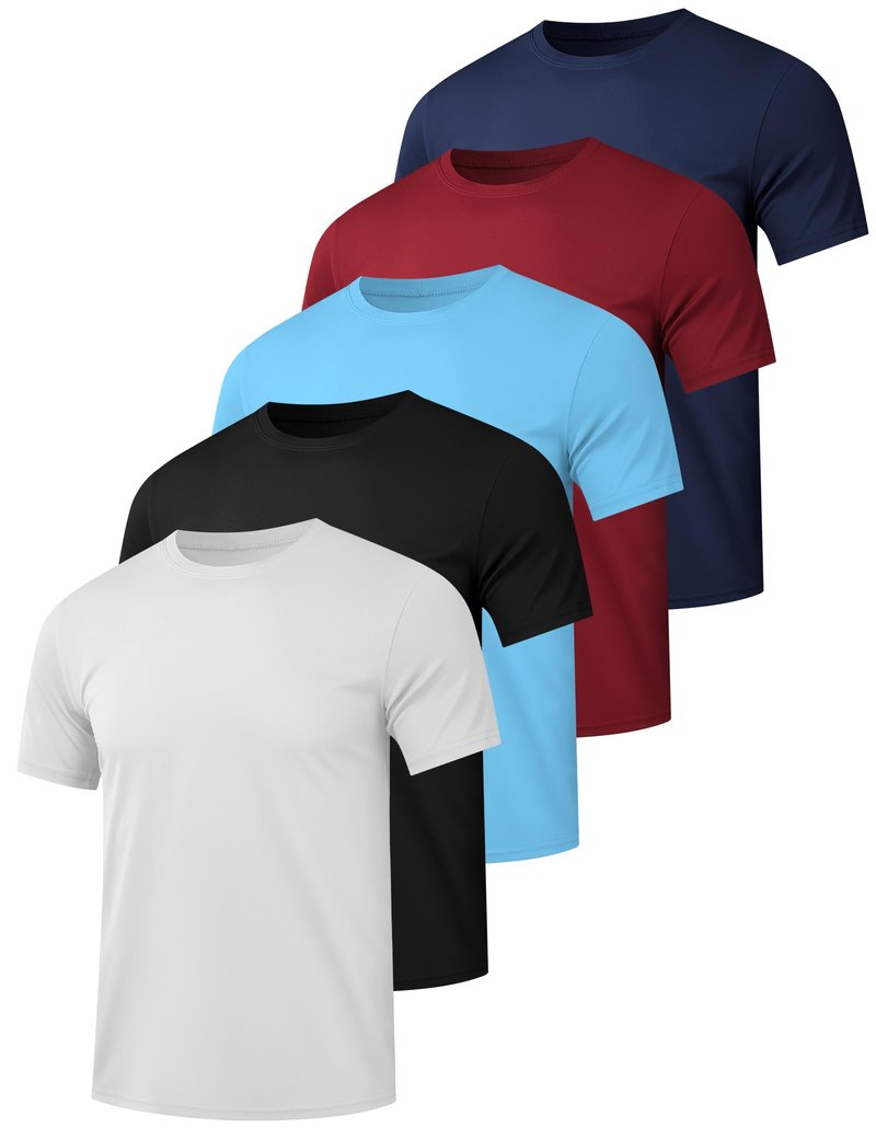HOPLYNN 5 Pack Men's Dry Fit Workout Gym T Shirts, Short Sleeve Active Running Athletic Tee Tops 1 Black 1 Blue 1 Gray 1 Navy Blue 1 Wine XX-Large