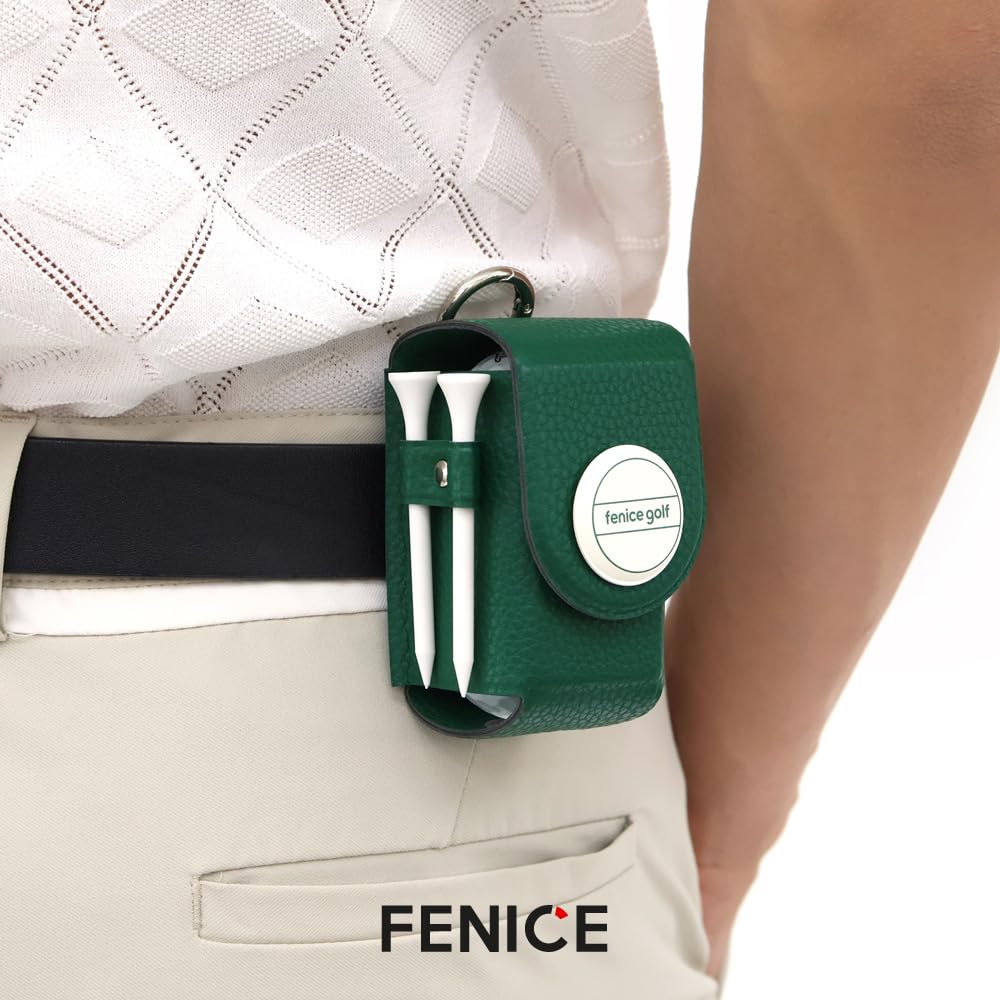 Fenice Waterproof Eco PU Leather Golf Ball Case Bag Tee Holder with Ball Marker (SAND)