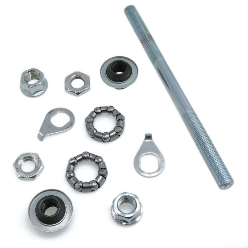 Meuey Lyot Silver 150mm /5.9 "Bicycle Multi-Speed Rear hub axle 1/4” X 7 Bicycle Ball Bearing Retainer 3/8" Bike axle 26tpi Hub Conical Lock nut Washer Kit 1Set