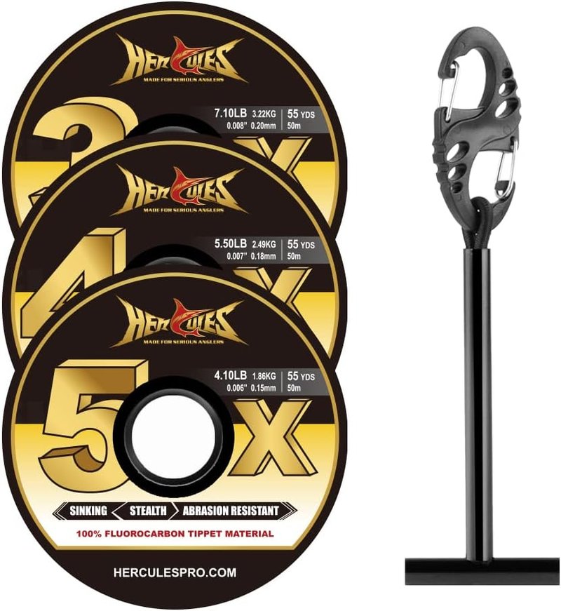 HERCULES Fly Fishing Tippet - 3 Pack with Holder | 55 Yards Durable Line