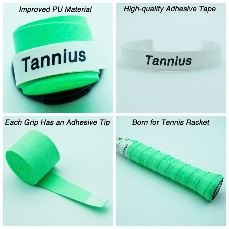 Tannius Tennis Racket Grip Tape, 9 Pack Dry Feel Tennis Grips, Absorbent and Enhanced Tennis Overgrip (6-Pack Green)