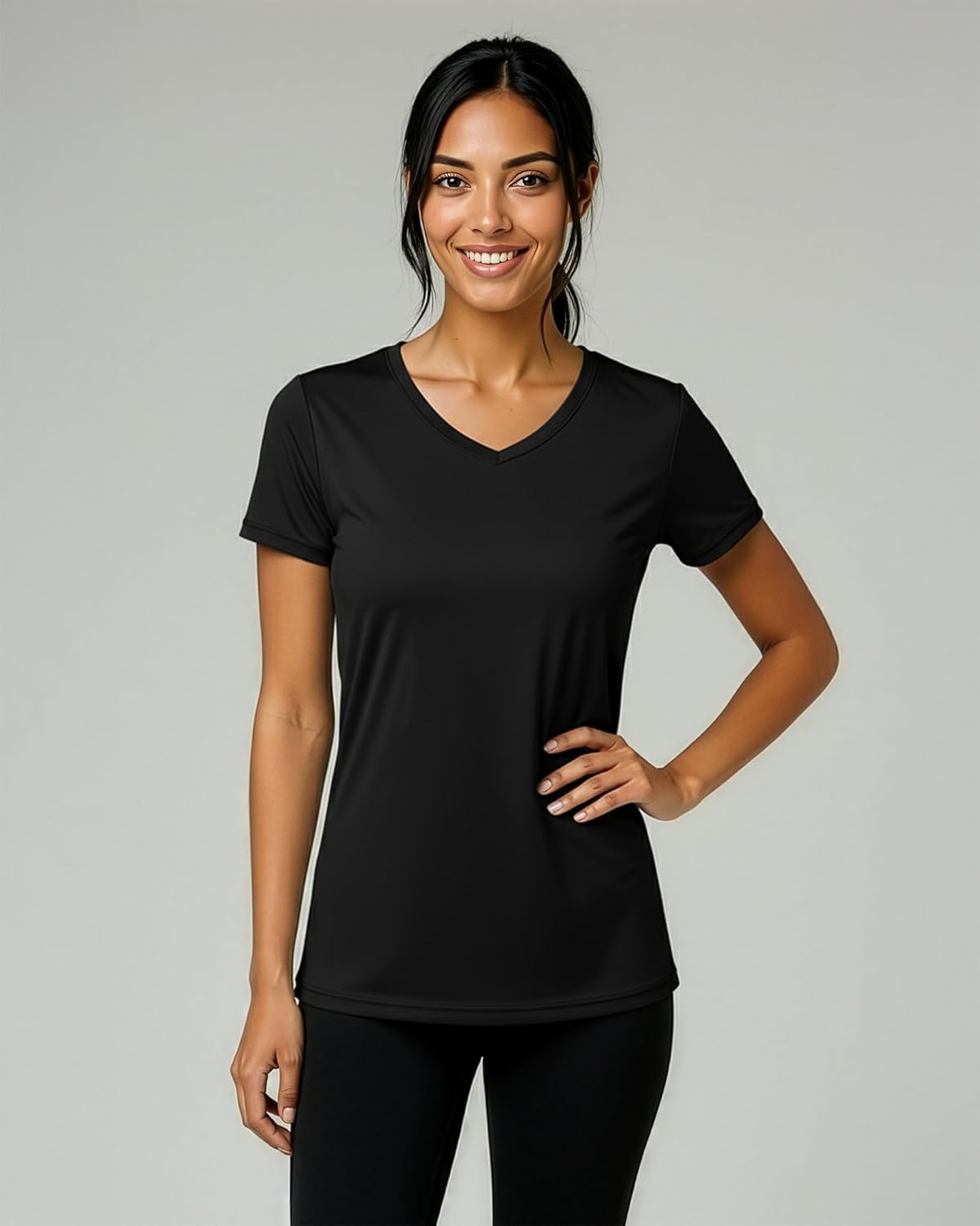 Women's Dry-Fit V-Neck T-Shirt - 5 Pack Workout & Yoga Tops | Plus Size Options Available