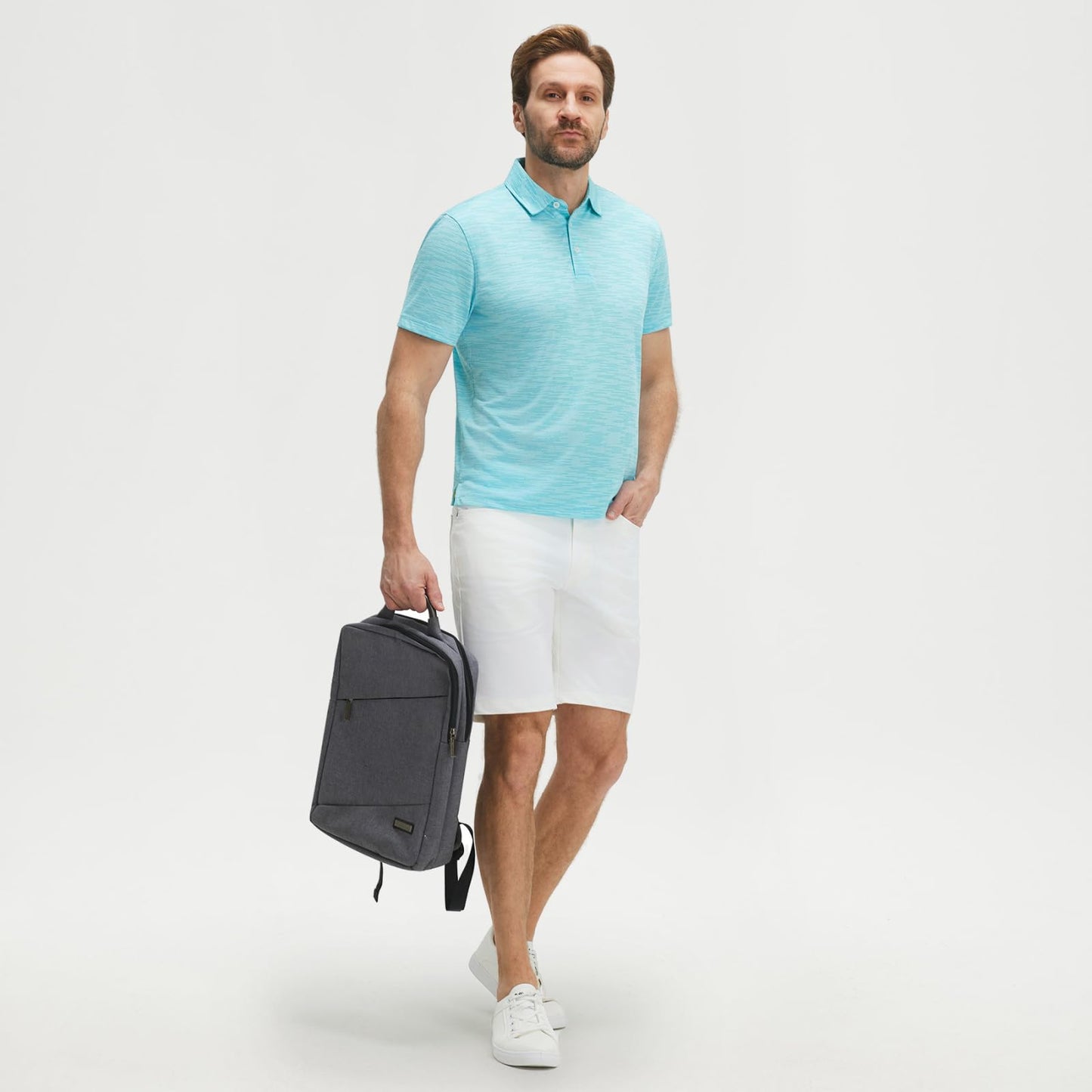 M MAELREG Mens Polo Shirt Comfortable Performance for Sports Casual UPF 30+ Sun Protection Mens Polo Shirts Short Sleeve Misty Blue