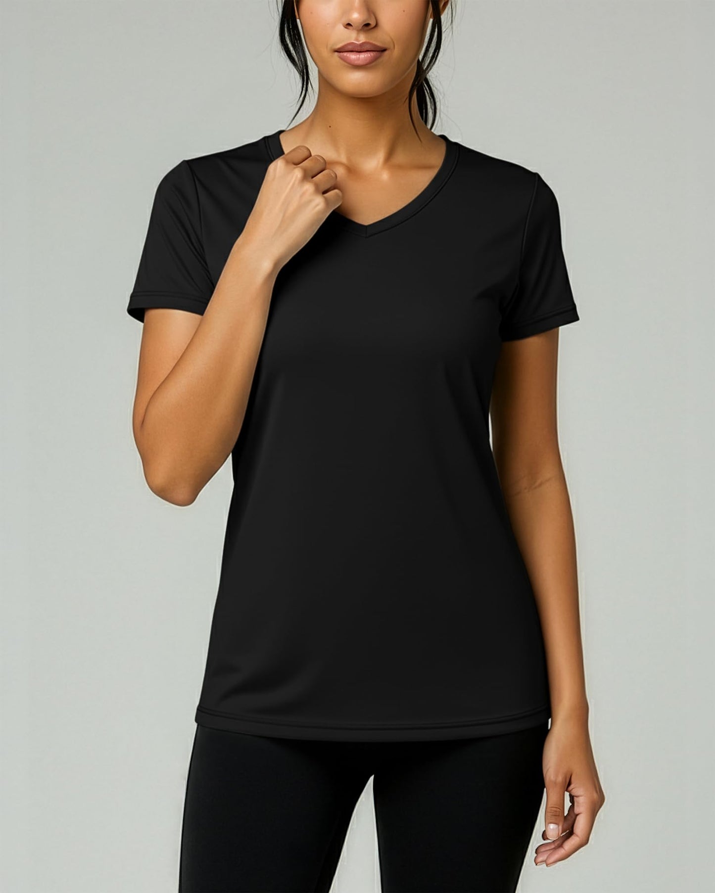 Real Essentials 5 Pack: Women's Dry-Fit Short Sleeve V Neck T Shirt Workout Fitness Yoga Top Tee, Set 5, L