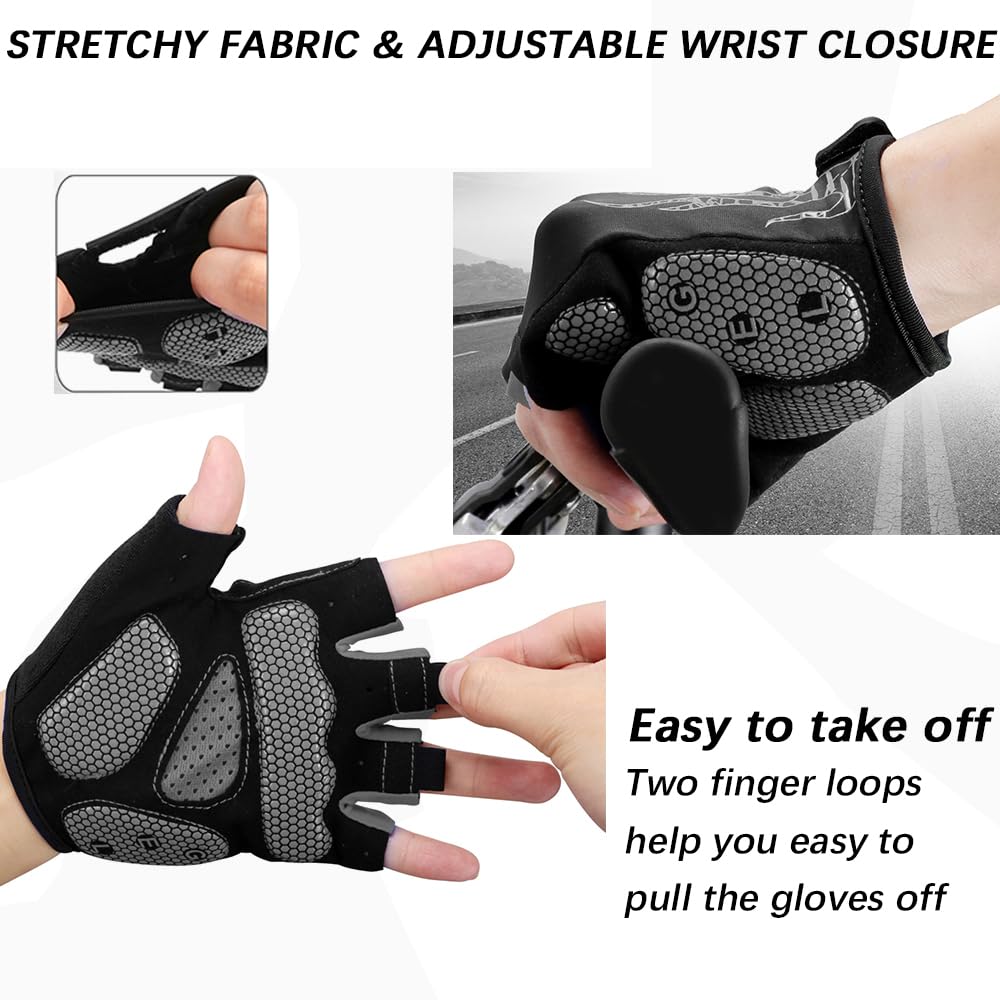 MOREOK Cycling Gloves Bike Bicycle Gloves, Half Finger 5MM Gel-Gray-L