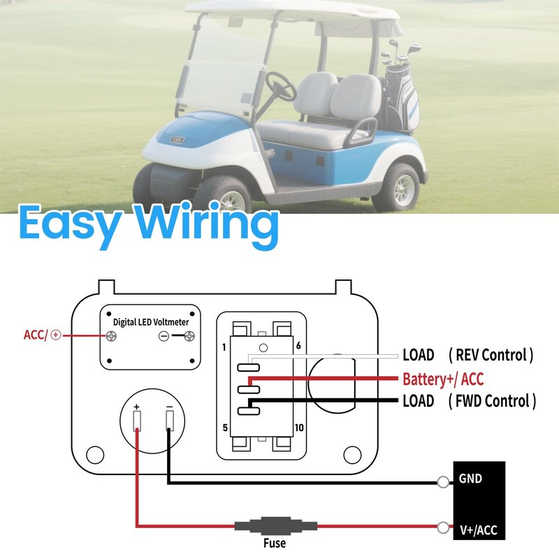 briidea 3 in 1 Multifunctional Integrated Panel with DC 17V-55V Dual QC3.0 USB Fast Charger Socket, LED Wide Range Voltmeter & Forward Reverse Switch, Compatible with EZGO TXT, PDS & Medalist
