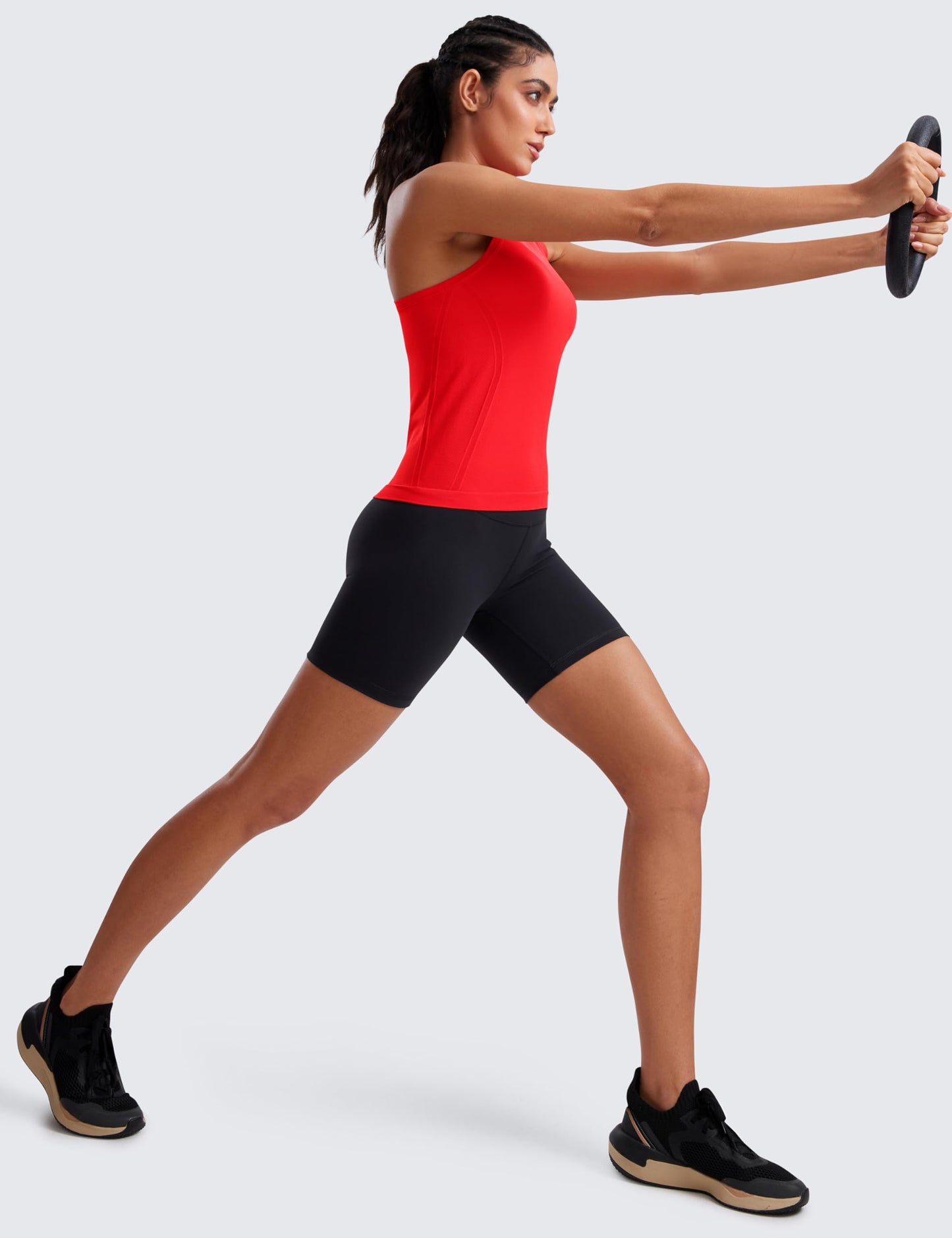 CRZ YOGA Seamless Womens Breathable Workout Tank Tops Racerback High Neck Sleeveless Running Athletic Shirts Deep Red Small