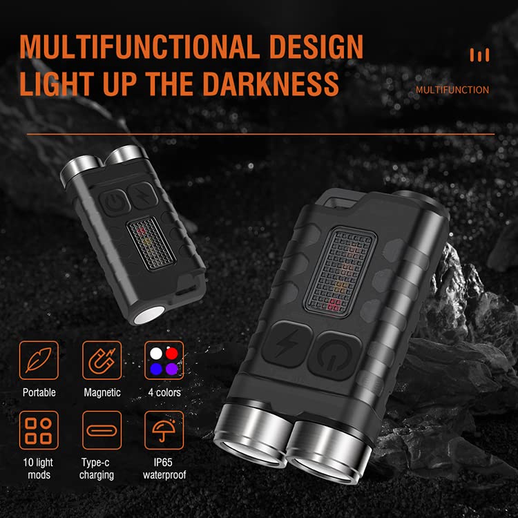 V3 Small Powerful Flashlight Mini Flash light, 900 High Lumen Keychain EDC Super Bright Pocket Rechargeable Small Tactical Handheld LED FlashLight with Magnetic Waterproof for Camping, Emergencies