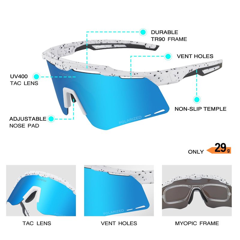 VOZAPOW Sports Sunglasses for Men Women, Polarized Cycling Glasses Baseball Sunglasses UV Protection for Running MTB Softball