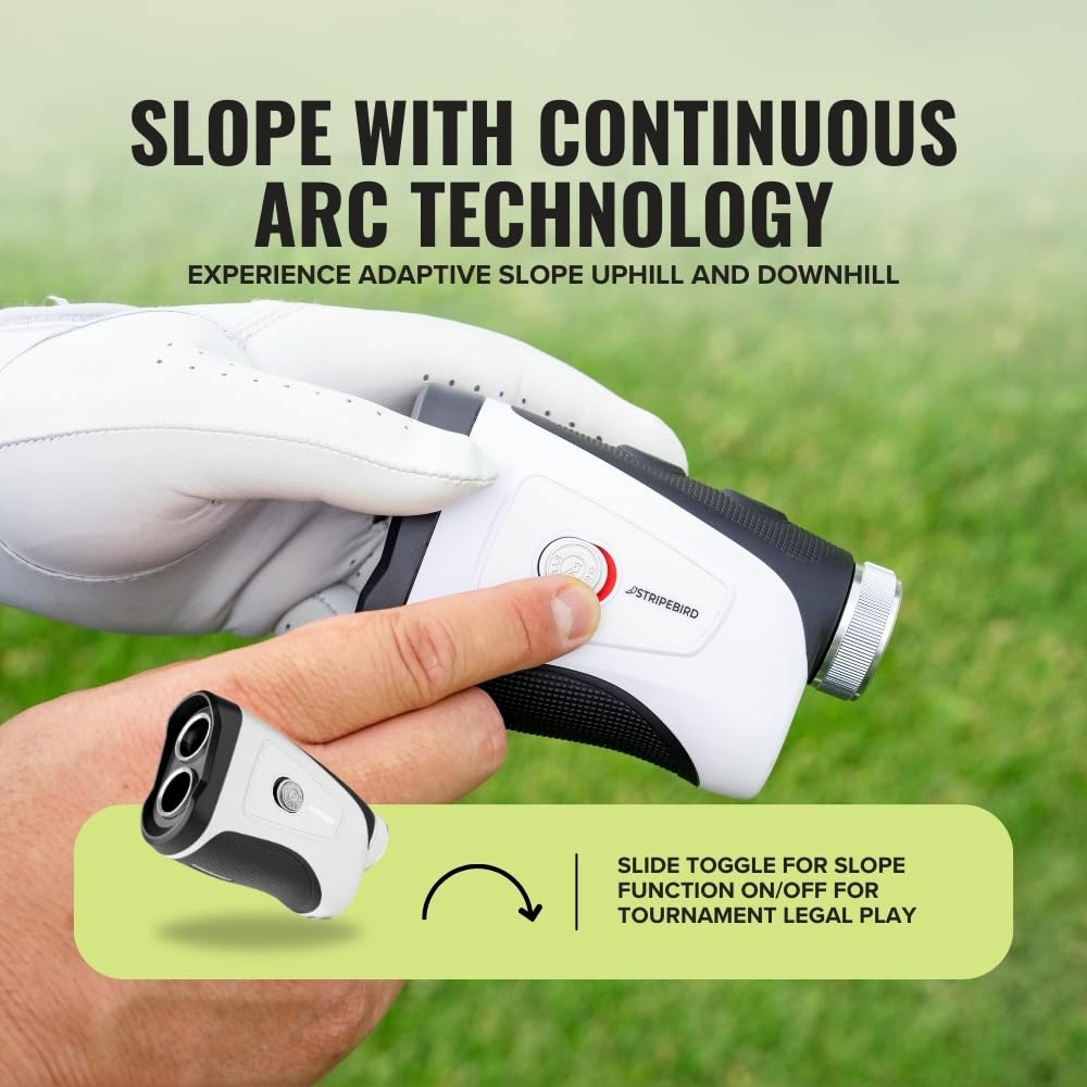 Stripebird - Pro Tour Golf Rangefinder with Slope (Black/White) - Range Finder Golf with Ultra-Strength Magnet - Laser Rangefinder with Slope Technology & Flag Pole Lock Vibration - Golf Range Finder
