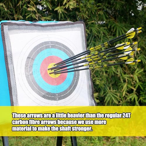 BOWSOUL Carbon Arrows 12pk 100% Pure Carbon Hunting Arrows Target Practice Arrows with Removable Tips for Compound Bow & Recurve Bow (SP300, 30inch)