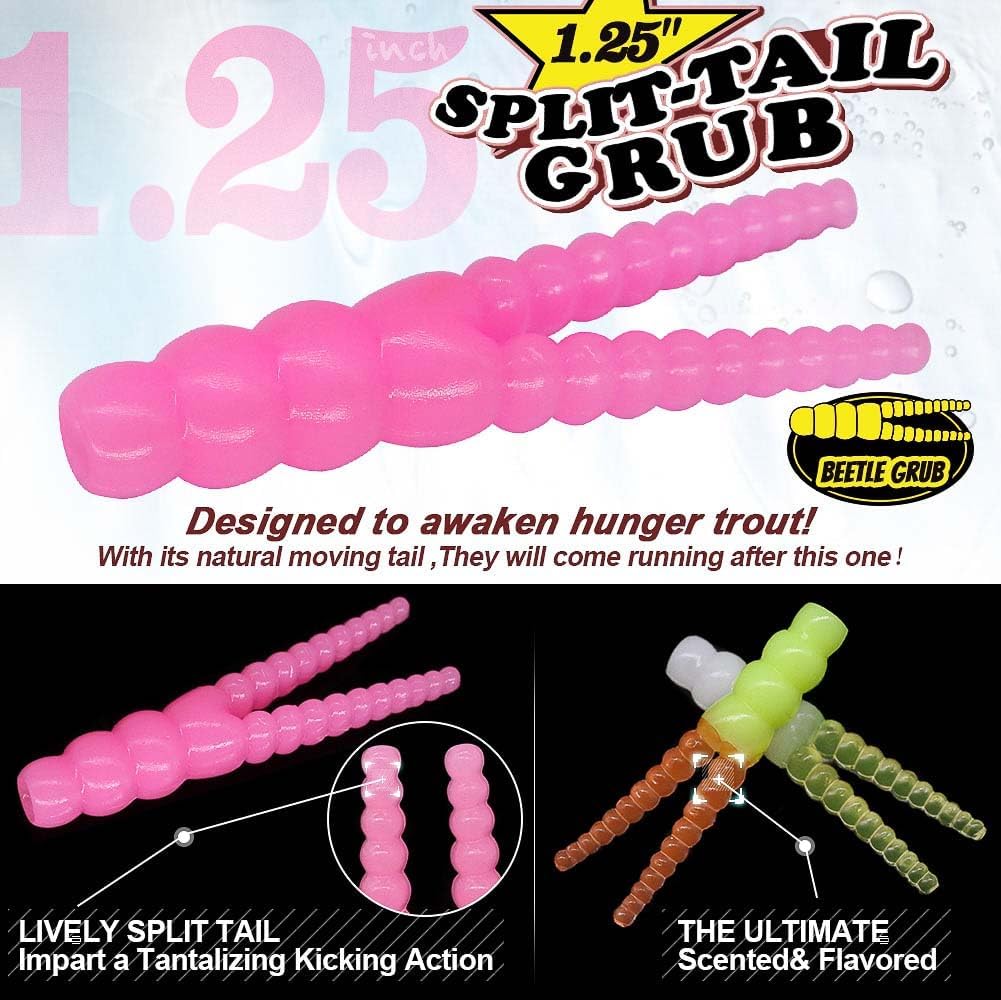 Trout Fishing Lure Kit - 165-Piece Set with Split Tail Grub Worms, Shad Dart Jig Heads & Floats | Ideal for Creek & River Fishing