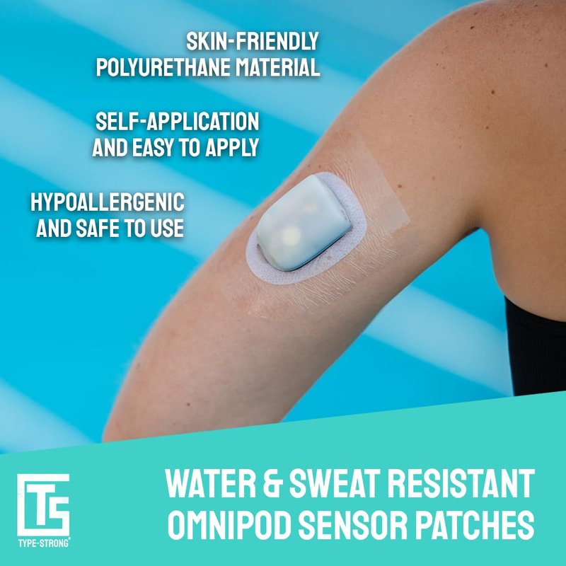 Type Strong Omnipod 5 Overpatches, CGM Adhesive Patches for Sensitive Skin. Waterproof & Sweatproof for 3+ Days of Protection, Pre-Cut Adhesive Tape, Durable, Hypoallergenic, Easy to Apply. 20 Pack