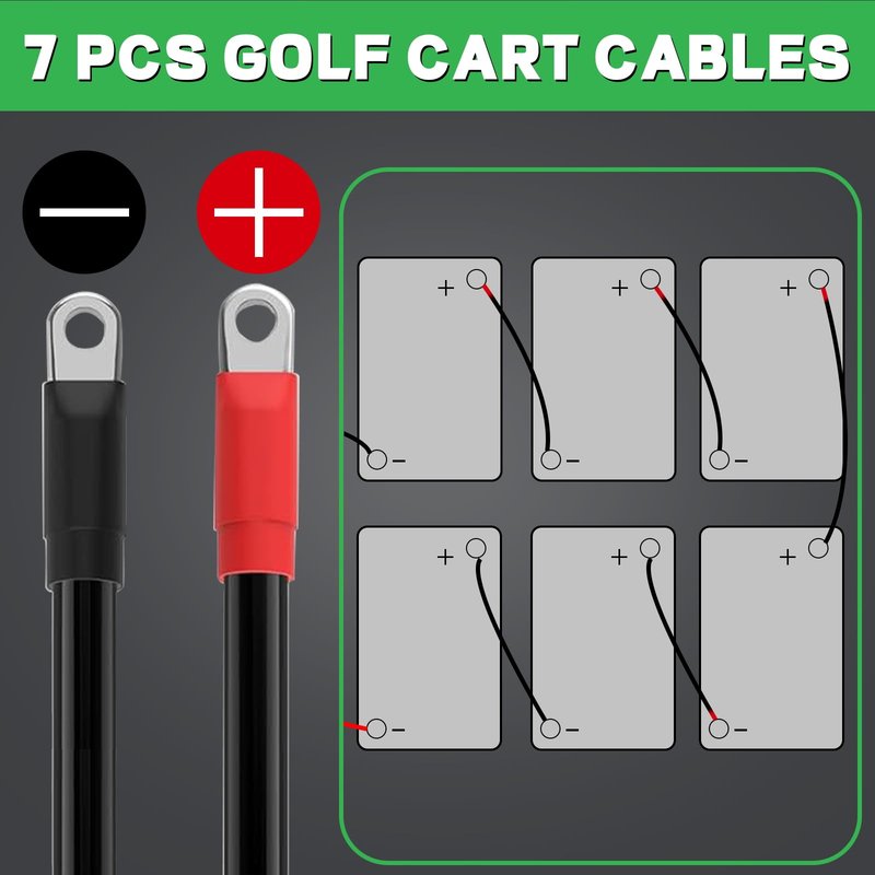 TOTITOM Battery Cables, Golf Cart Heavy Duty Battery Cable, 7 PCS 4 Gauge Pure Copper Golf Battery Wiring Cables Kit for 36v & 48v Club Car DS 1994-Up