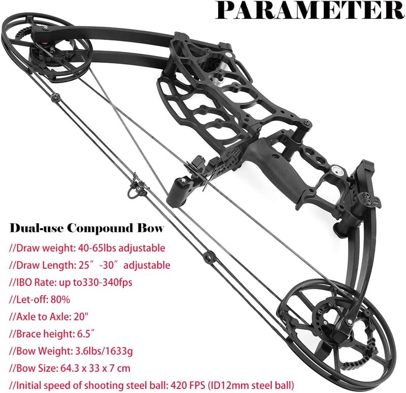 Compound Bow for Arrows & Steel Balls - Adjustable 40-65lbs Short-Axis Hunting Bow for Outdoor Target Shooting