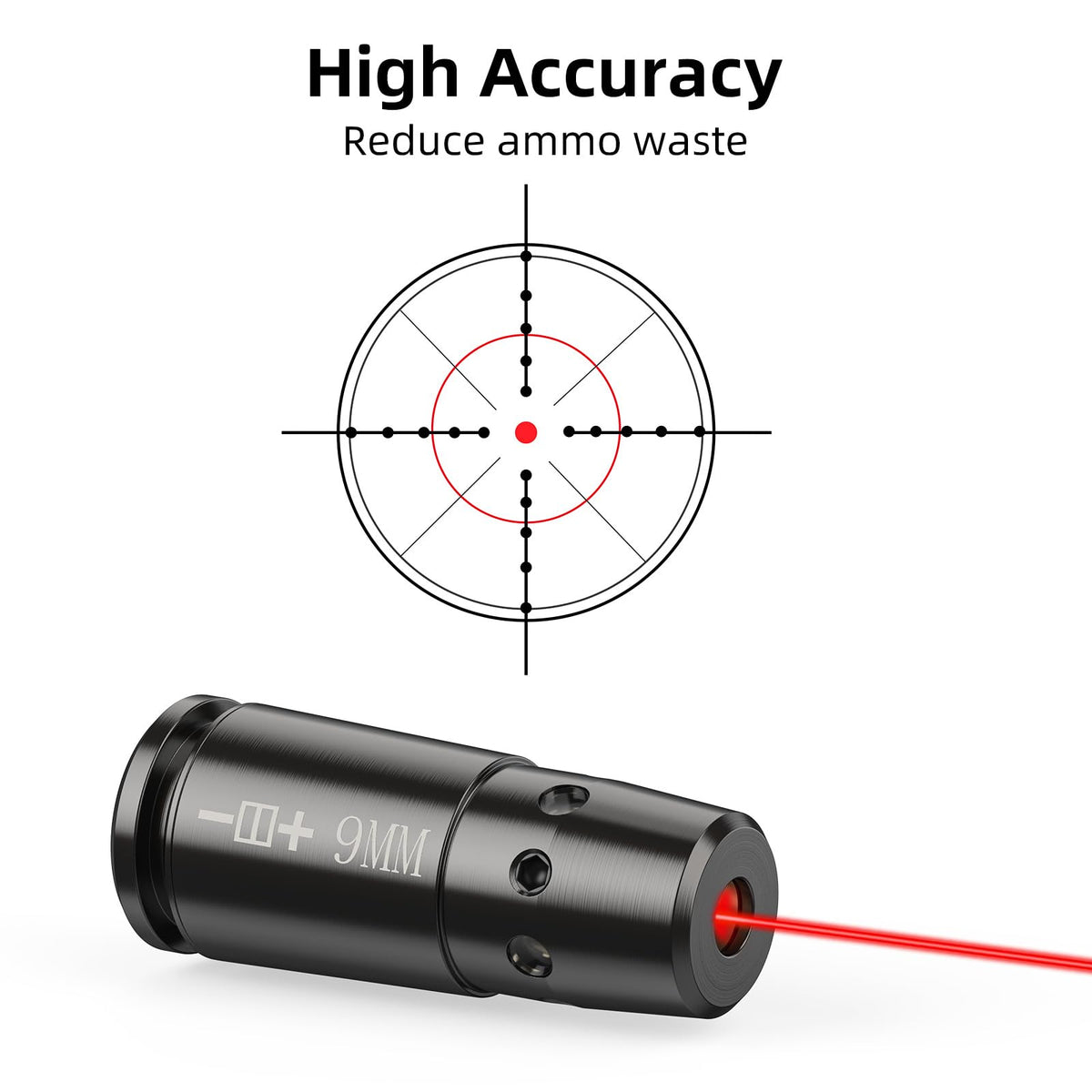 EZshoot 9mm Laser Bore Sighter 9 mm Red Laser Bore Sight with 9 pcs Batteries and Portable Tin Case