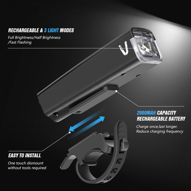 WGGE Ultra Bright USB Rechargeable Bike Light Set,Powerful Bicycle Front Headlight and Back Taillight,Easy to Install for Night Riding Fits All Bicycles,Mountain,Road or Camping