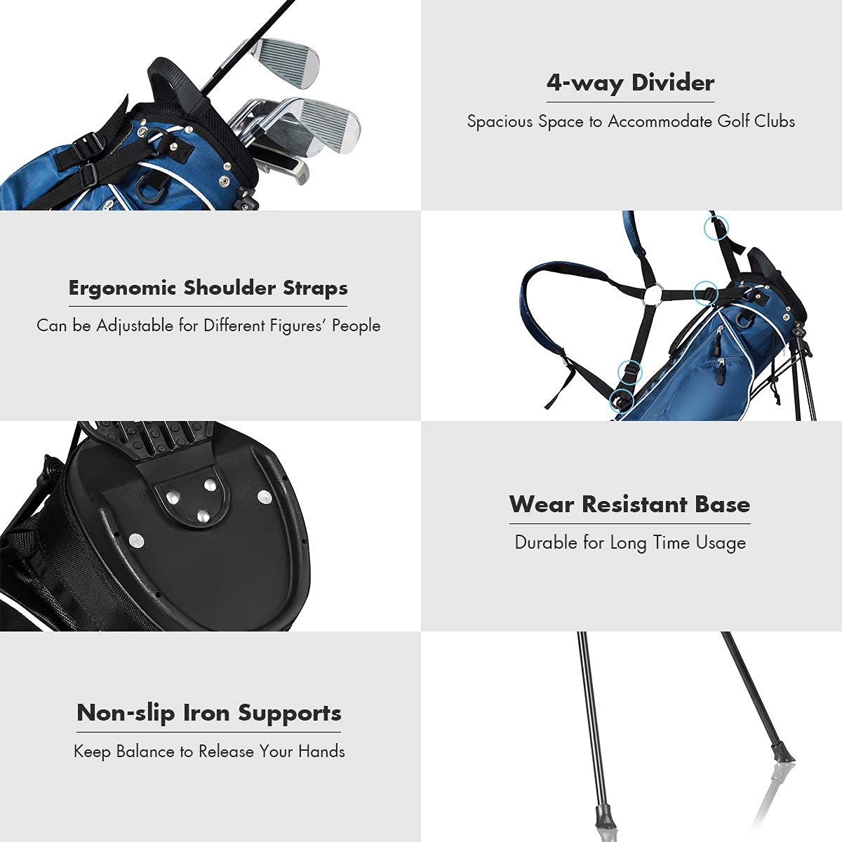 Salches Golf Stand Bag, Portable Golf Bag w/3 Way Dividers & 4 Pockets, Organized Stand Bag for Easy Storage (Blue)