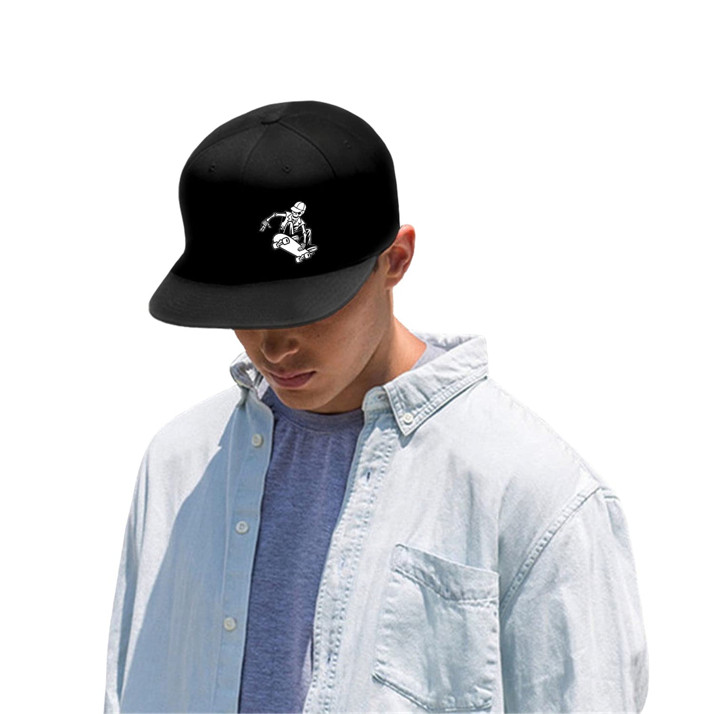 Skull Hat Skeleton Hand Skateboard Flat Bill Hats for Men Snap Backpack Mens Hats Snapback Adjustable Baseball Cap for Teens Boys Hip Hop Outdoor Sports