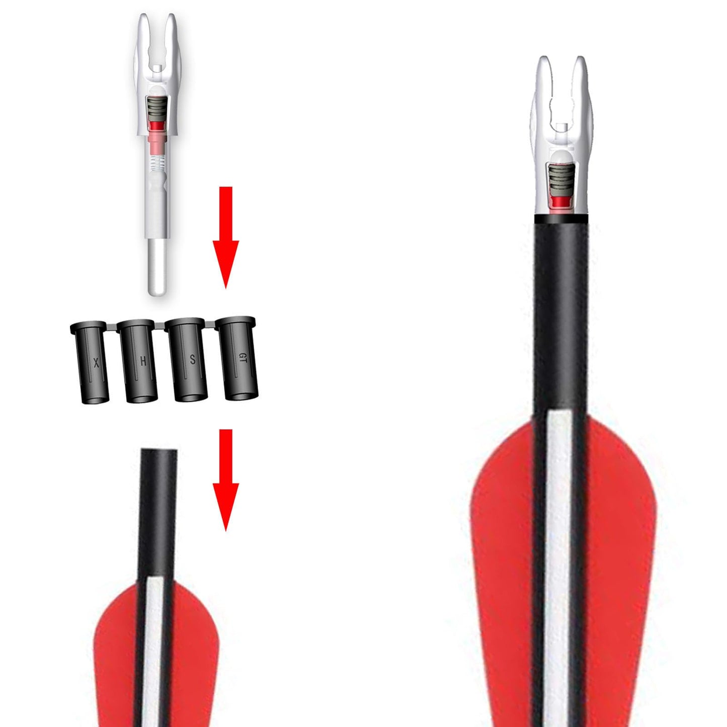 Linpeng 6PCS G Lighted Nocks for Arrows .165 .204 .233 .244 .246 with ON/Off Switch with H, S, GT Bushings LED Arrow Nocks (Red)