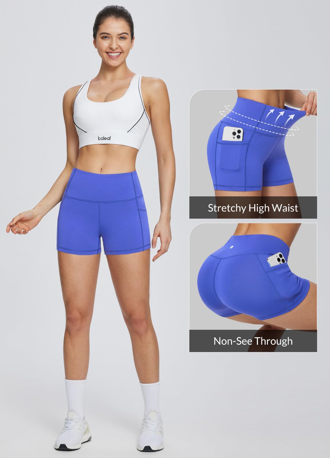 baleaf Gym Shorts Women 3" Biker Workout Yoga Spandex Running Volleyball Tummy Control Compression with Pockets Earth Blue XXXL