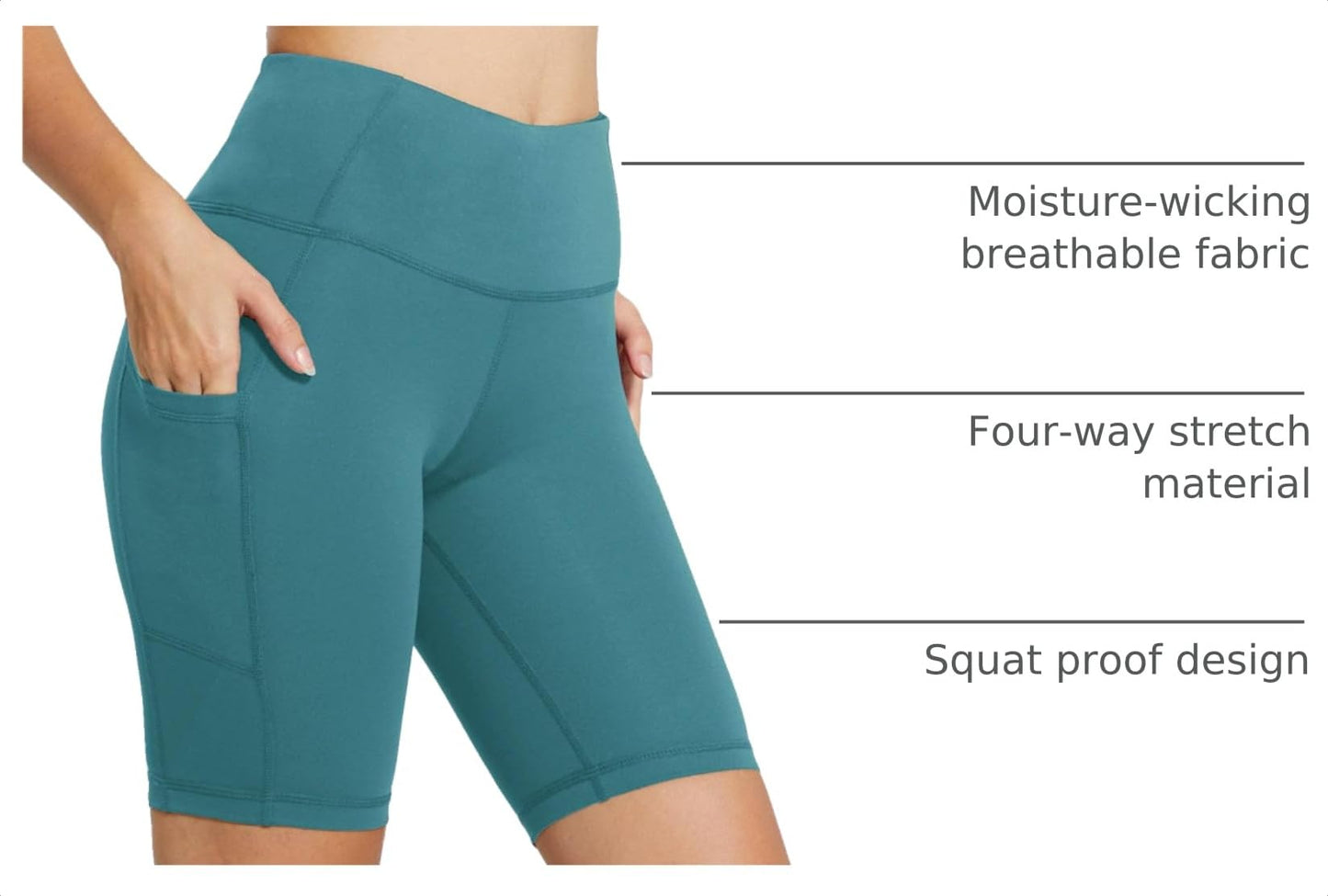 baleaf Women's High Waist Biker Shorts with 3 Pockets Green XXL