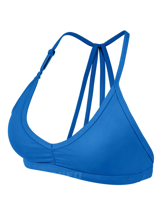 YEOREO Workout Sports Bras for Women Padded Strappy Open Back Gym Bra Light Impact Criss Cross Yoga Crop Top Azure Blue S