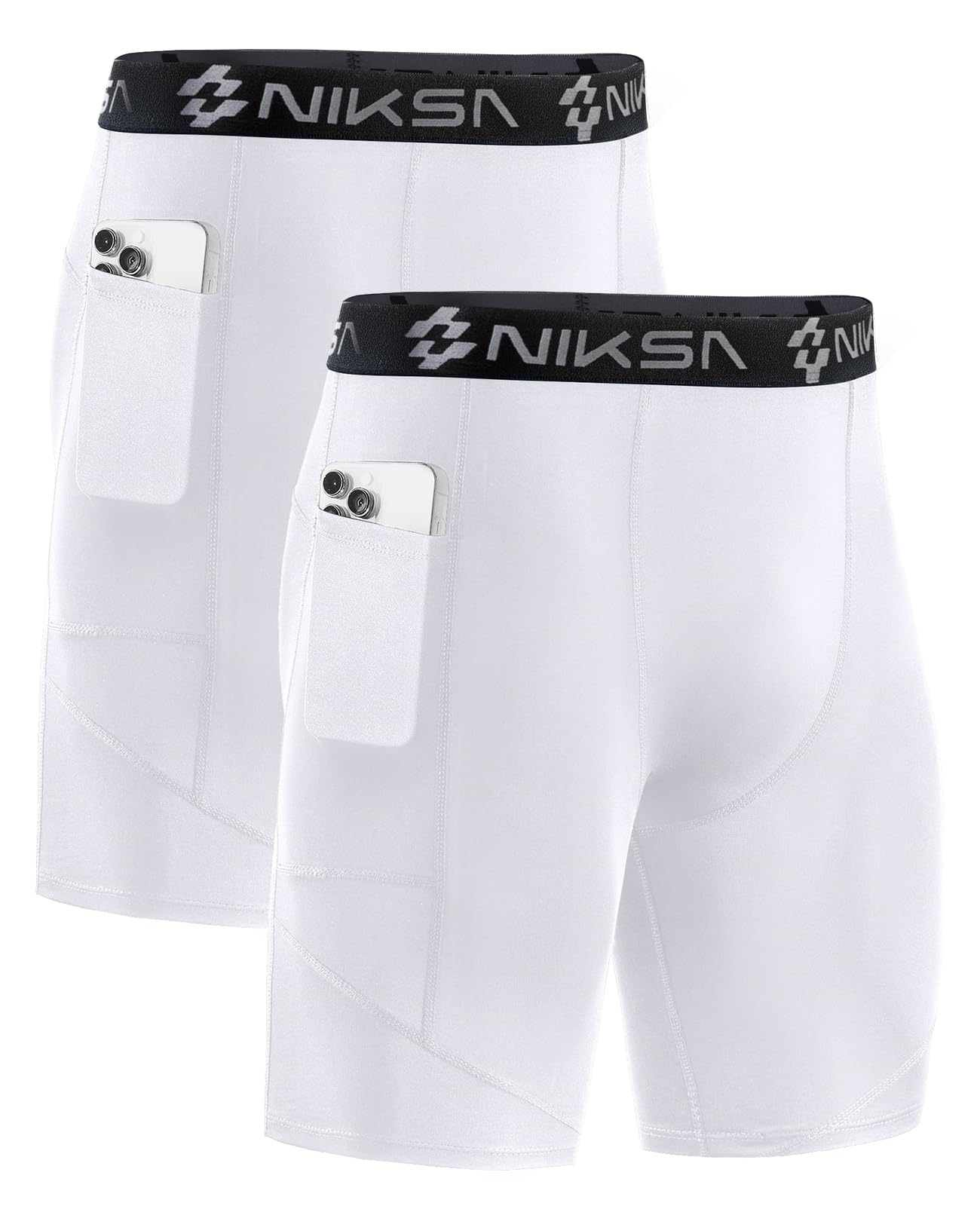 Niksa 1/2/3Pack Mens Compression Shorts with Pocket, Performance Spandex Athletic Sports Workout Running Underwear Shorts
