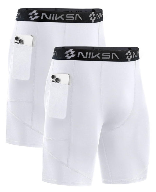 Niksa 1/2/3Pack Mens Compression Shorts with Pocket, Performance Spandex Athletic Sports Workout Running Underwear Shorts