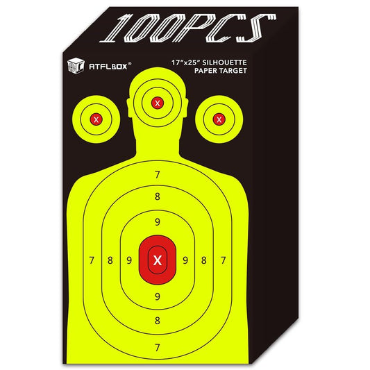 Atflbox Silhouette Paper Target for The Range, 17X25 Inch High Visibility Target Paper for Indoor and Outdoor Shooting Practice, Suitable for Handgun, Pistol, Rifle, Airgun, Pellet BB Gun (100 Pack)