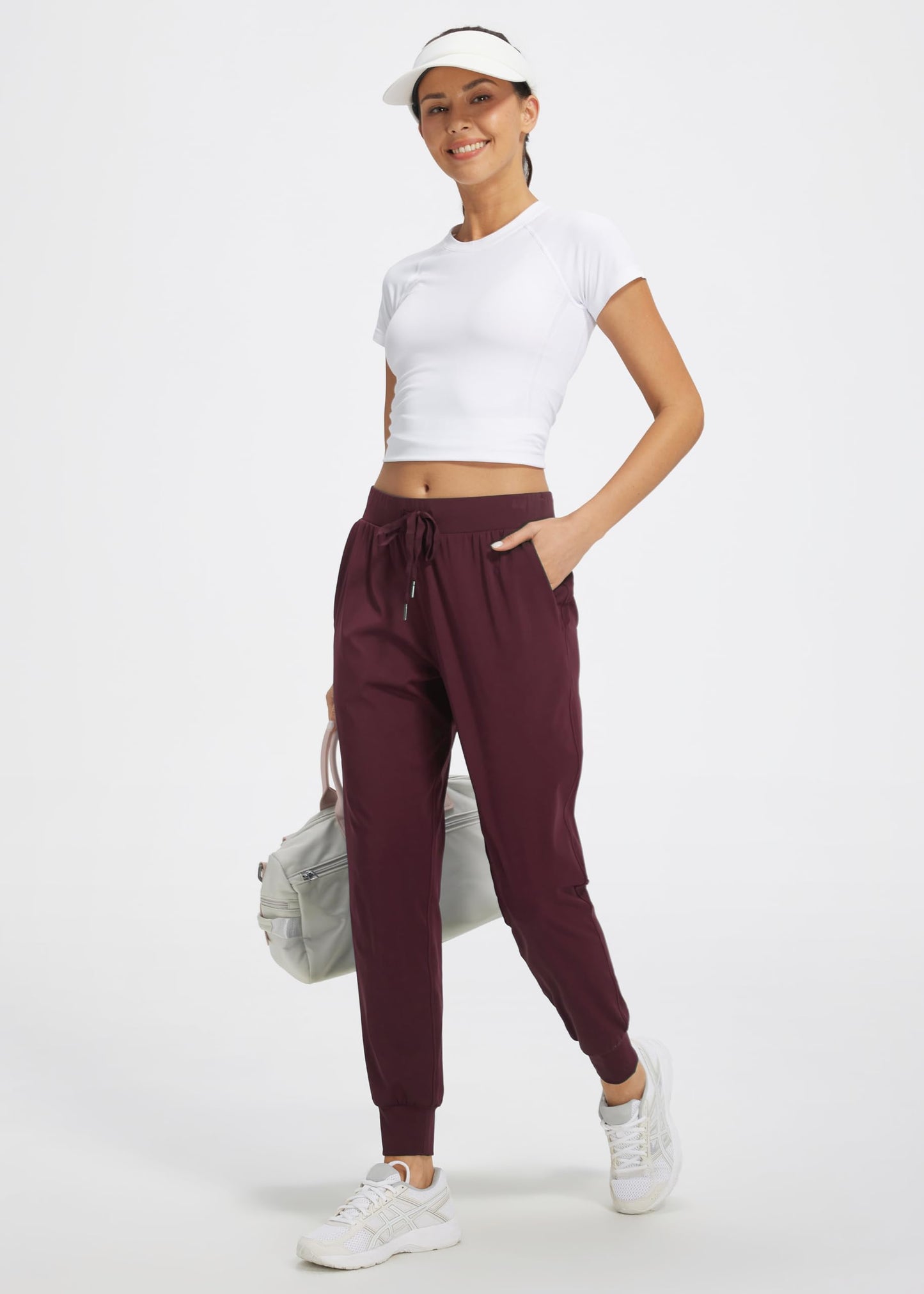 Libin Women's Joggers Pants Athletic Sweatpants with Pockets Running Tapered Casual Pants for Workout,Lounge, Burgundy M