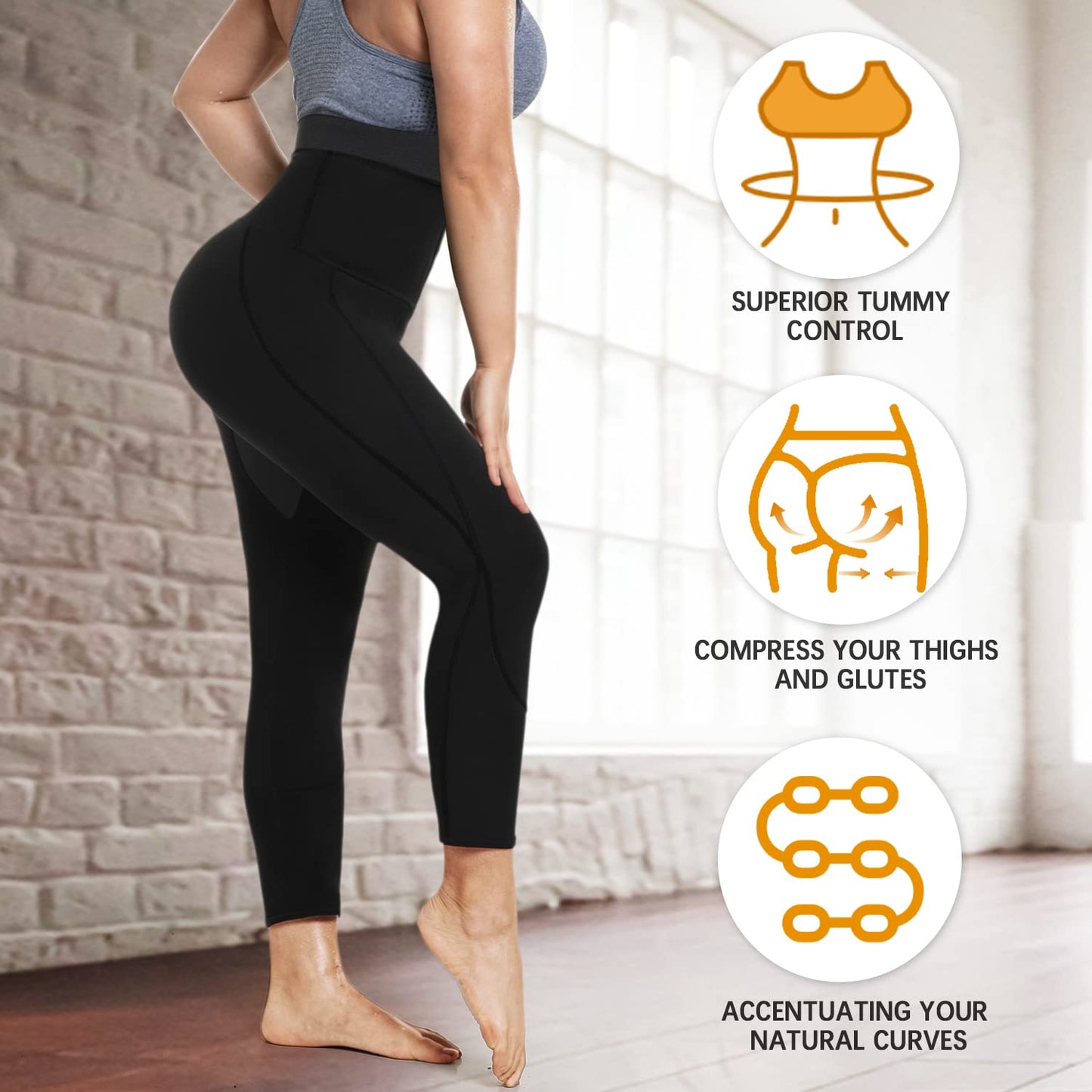 LMCOB Women Sauna Sweat Pants Compression Slimming Leggings(70061-1MC-L)
