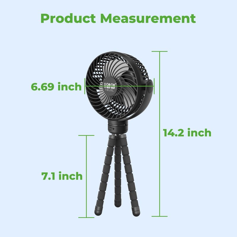 10L0L Universal Golf Cart Fan Fits Yamaha/EZGO/Club Car, Octopus Shape 360°Degree Rotational Fan, 3 Speed Adjustment, Support for Reverse Charging and Emergency Lighting-Black