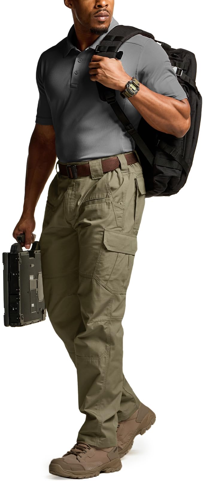 CQR Men's Tactical Pants, Water Resistant Ripstop Cargo Pants, Lightweight EDC Work Hiking Pants, Outdoor Apparel, Raider Soil Green, 30W x 32L