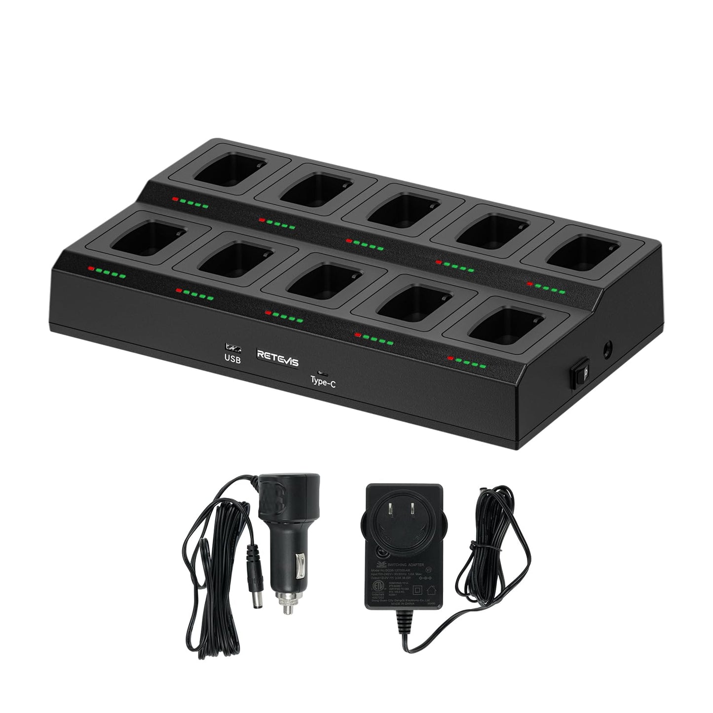 Retevis H-777 10-Way Walkie Talkie Charger, Ten Way Multi Unit Charger, for Retevis H-777 H-777H, H777D Walkie Talkie, 5 LED Indicators, AC/DC Adapter, Replaceable Base(1 Pack)