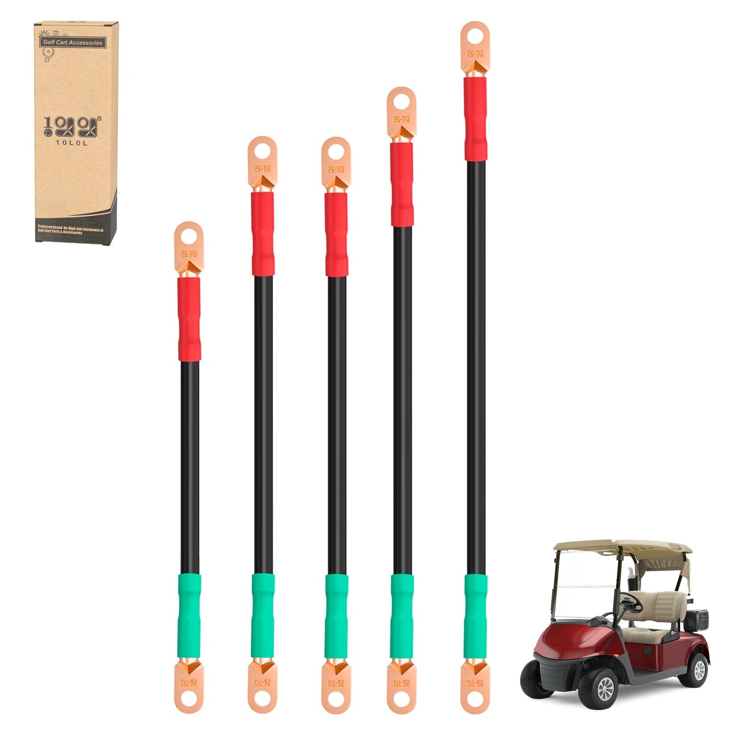 10L0L Golf Cart Battery Cables Wiring Kit for EZGO RXV, 2 Gauge Pure Copper Wires with Main Positive and Negative Cables, OEM 602930, 607057 (5PCS)