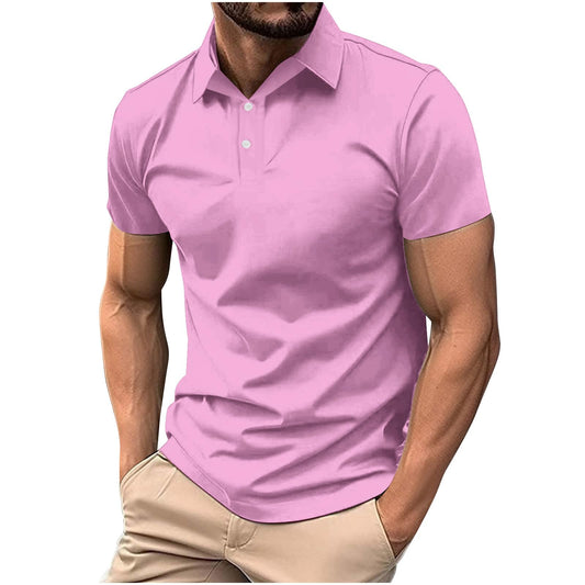 Generic Classic Polo Shirts for Men Casual Premium Short Sleeve Fitted Golf Tshirt Summer Business Collared Work Tops Lightweight Tee Pink, Medium