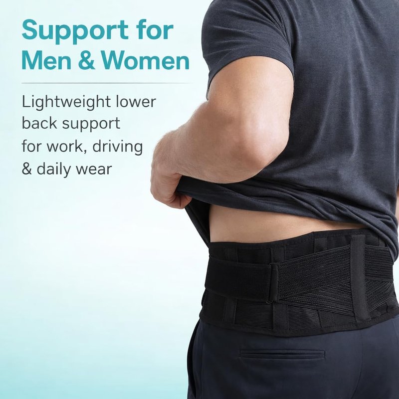 TitanGuard Ultra-Thin & Lightweight Back Brace for Lower Back Pain,Sciatica,Scoliosis,Slipped Disc- Breathable & Adjustable Back Brace Belt for Women and Men under clothes,Black.