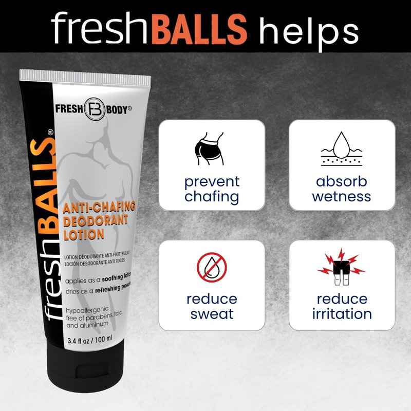 FRESH BALLS Set - Anti-Chafing Cream Ball Deodorant for Men, 3.4oz + On-The-Go Travel Size .07oz (15 pack) - Men's Anti-Chafe Lotion to Powder & Hygiene for Groin Area, No Talc or Aluminum