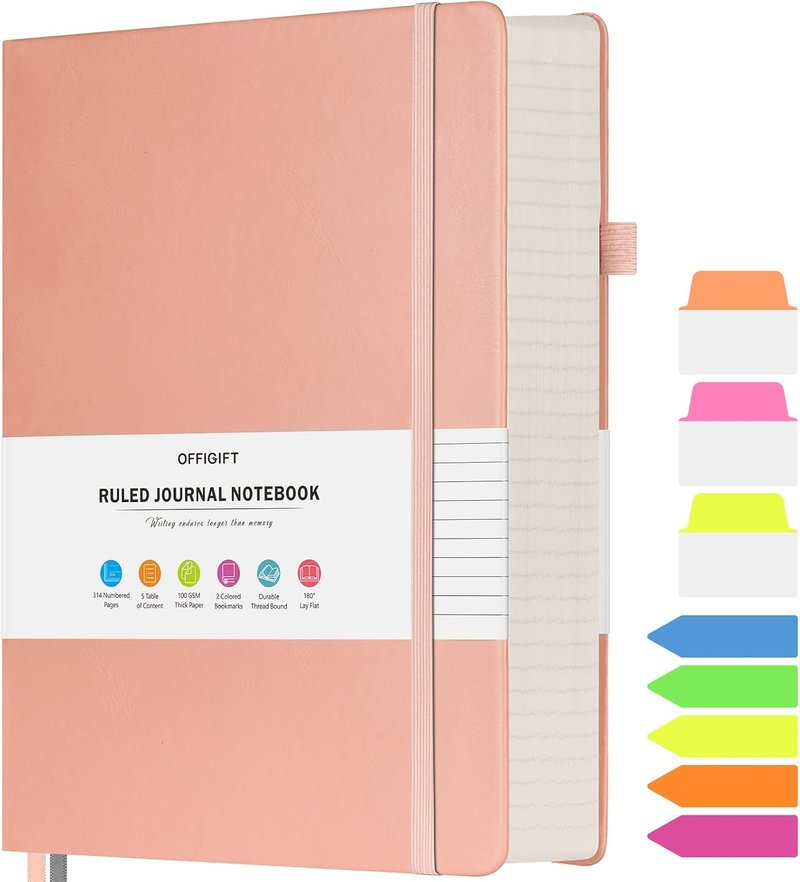 Lined Journal Notebook - Large A5 College Ruled | 312 Numbered Pages, Thick 100gsm Paper, Vegan Leather, Pink