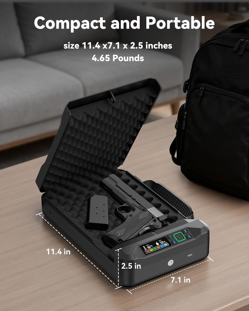 Handheld Car Gun Safe - Biometric Pistol Safe for Handguns | Under Table Fingerprint Mount for Desk & Nightstand