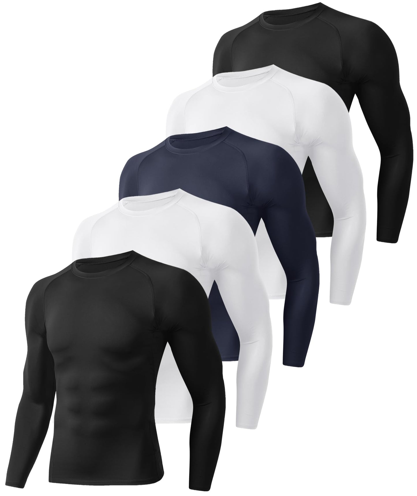 5 Pack Long Sleeve Compression Shirts for Men - Black Quick Dry Workout Base Layer Undershirt Top for Athletic Gym Running